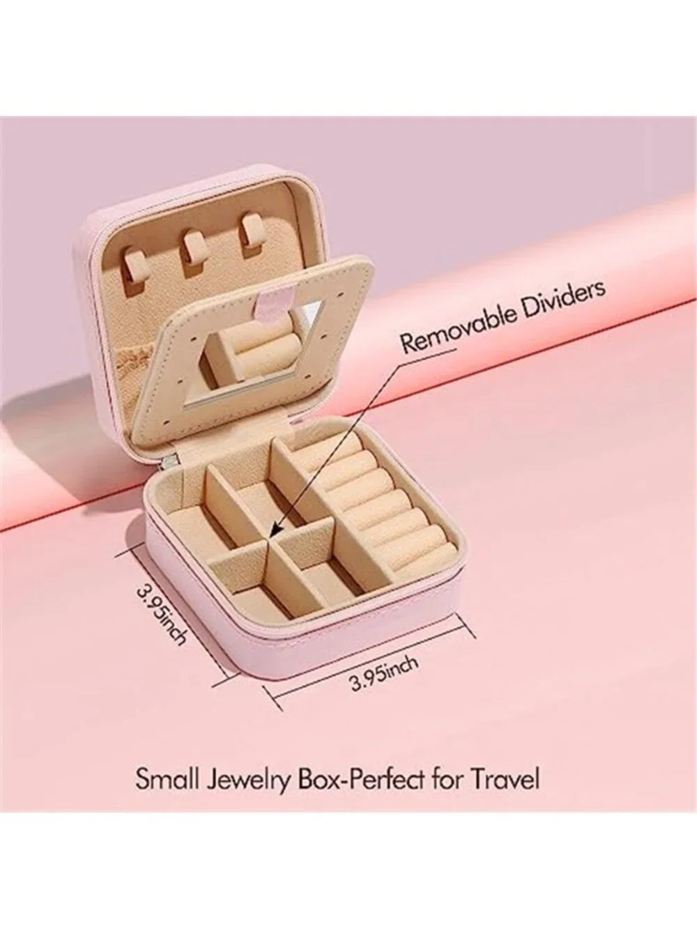 Personalized Travel Jewelry Case Leather Organizer Box Mirror Monogram Pink